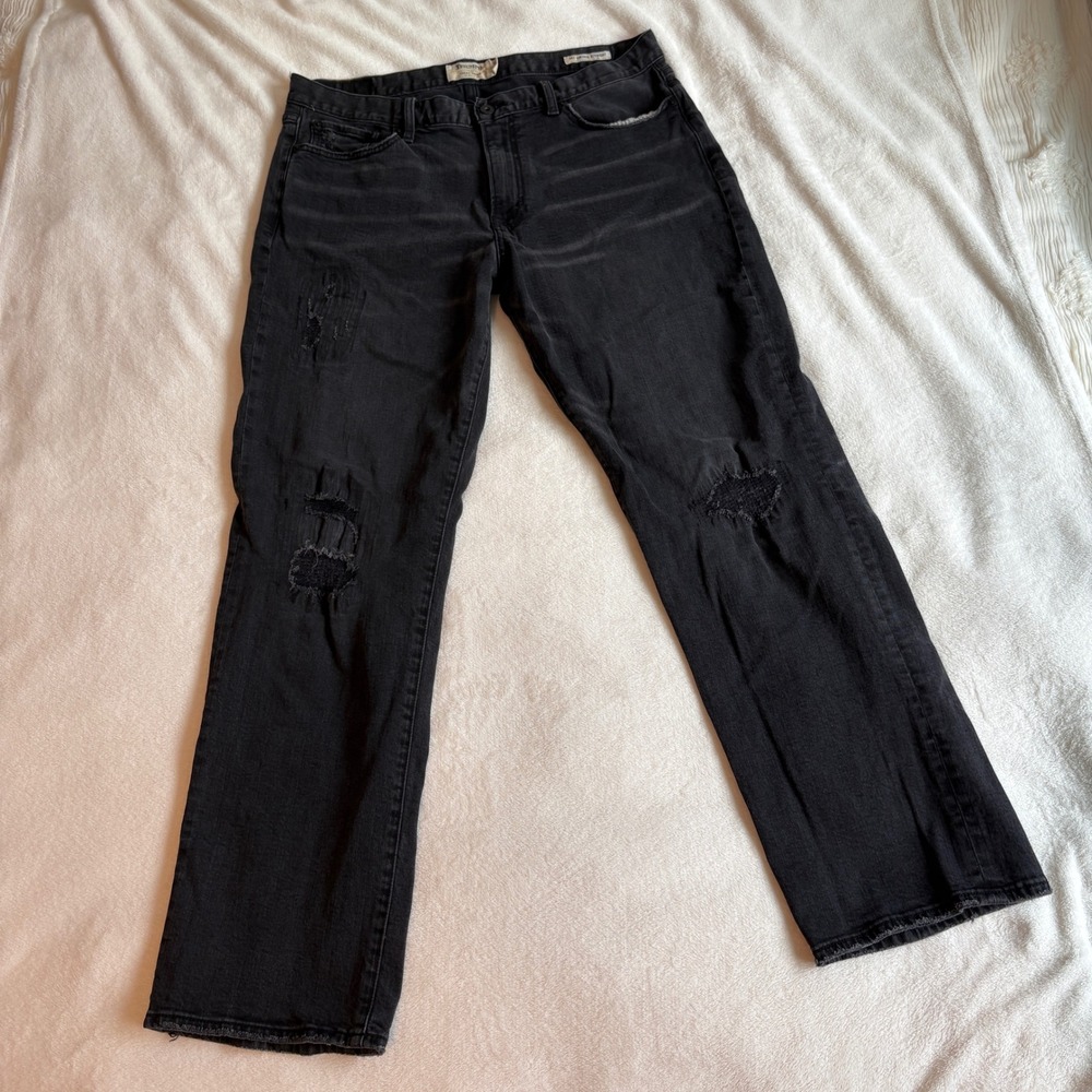 Lucky Brand Triumph 361 Vintage Straight Distressed Black Jeans Mens 36x32 Moto
